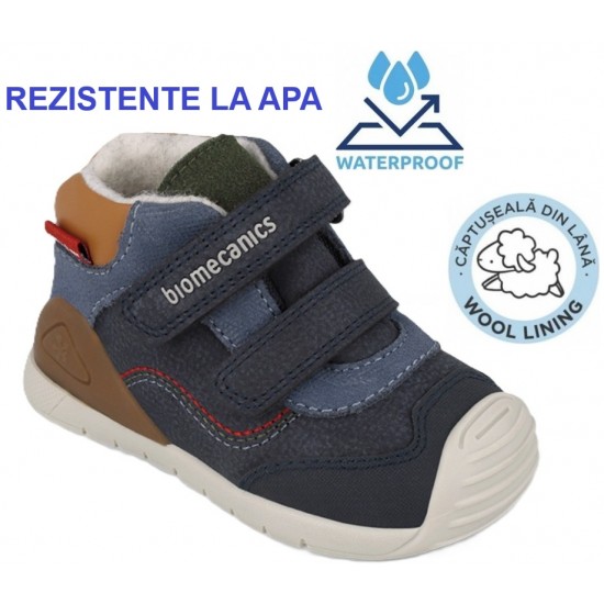 Ghete din piele impermeabile captusite cu lana baieti Biomecanics 261133-A243FB
