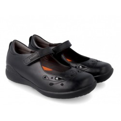 Pantofi negri decupati din piele fete scoala Biomecanics 221280-A054