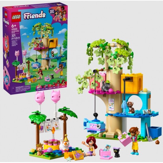 Lego Friends  Petrecere de ziua de naștere a pisicii și căsuță în copac 42666