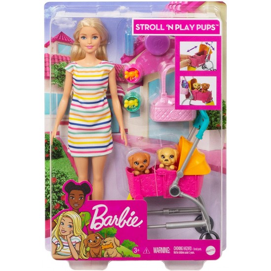 Papusa Barbie cu cateii la plimbare GHV92-GHV91