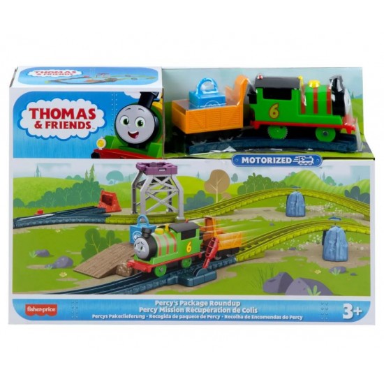 Thomas set de joaca cu locomotiva Percy motorizata si accesorii Mattel HGY78-HGY80