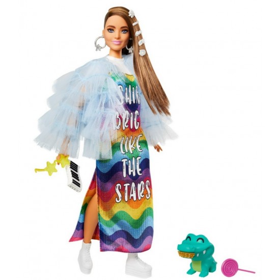 Papusa Barbie Extra rochie curcubeu Mattel GYJ78