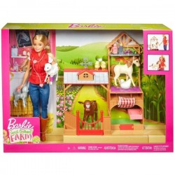Papusa Barbie set fermier cu animalute Mattel GCK86