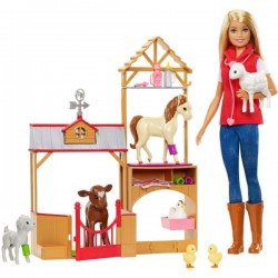 Papusa Barbie set fermier cu animalute Mattel GCK86