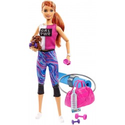 Papusa Barbie Wellness la sala de sport cu figurina si accesorii Mattel GKH73-GJG57