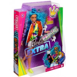 Papusa Barbie Extra cu par albastru si 2 pisicute Mattel GRN27-GRN30