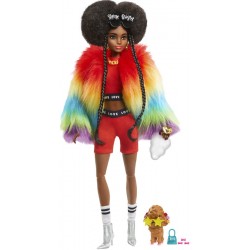 Papusa Barbie Extra cu geaca curcubeu si catelus Mattel GRN27-GVR04