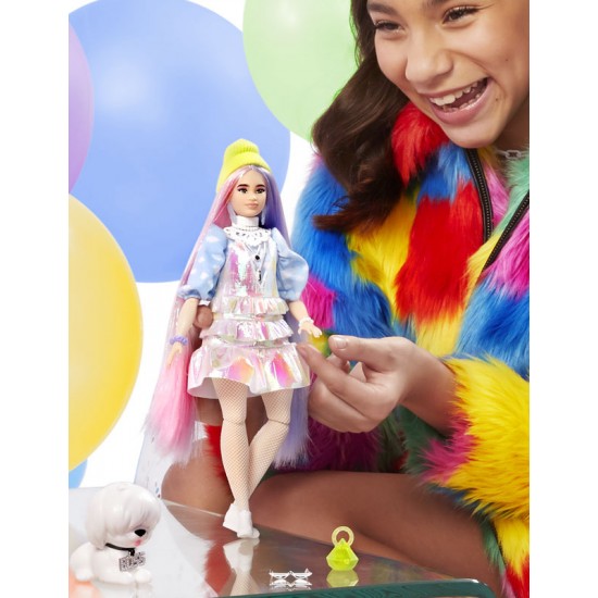 Papusa Barbie Extra cu par roz si un catelus Mattel GRN27-GVR05