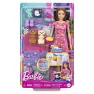 Papusa BARBIE FAMILY Set petrecere cu 2catelusi color Change Mattel HXN01
