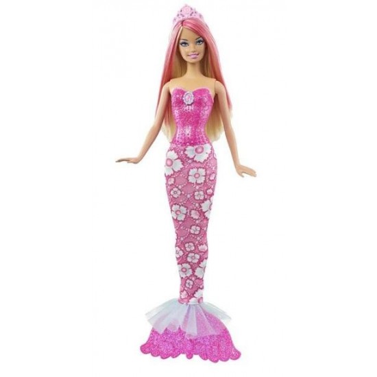 Papusa Barbie blonda suvite mov in costum rosu