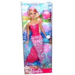 Papusa Barbie blonda suvite mov in costum rosu