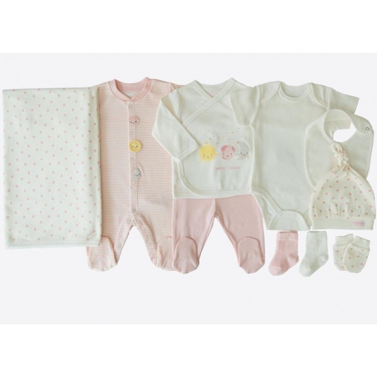 Set 10 piese nou nascut bebe bumbac organic 56cm KITIKATE 31238