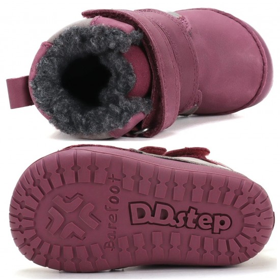 Ghete de iarna fete din piele imblanite Barefoot DD Step W070-62495C