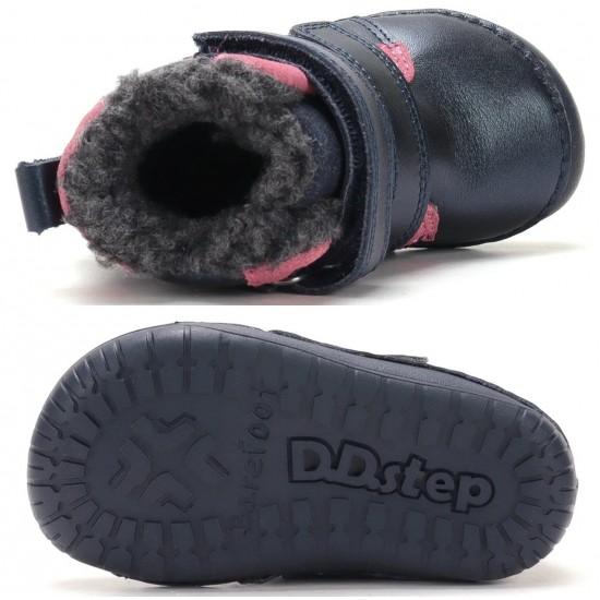 Ghete de iarna fete din piele imblanite Barefoot DD Step W070-62495D