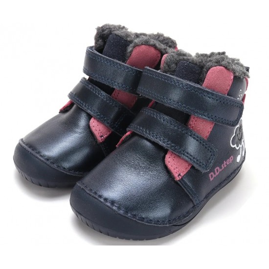 Ghete de iarna fete din piele imblanite Barefoot DD Step W070-62495D