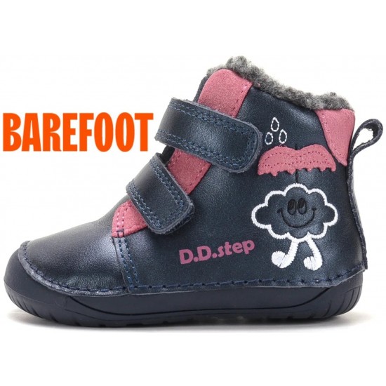 Ghete de iarna fete din piele imblanite Barefoot DD Step W070-62495D