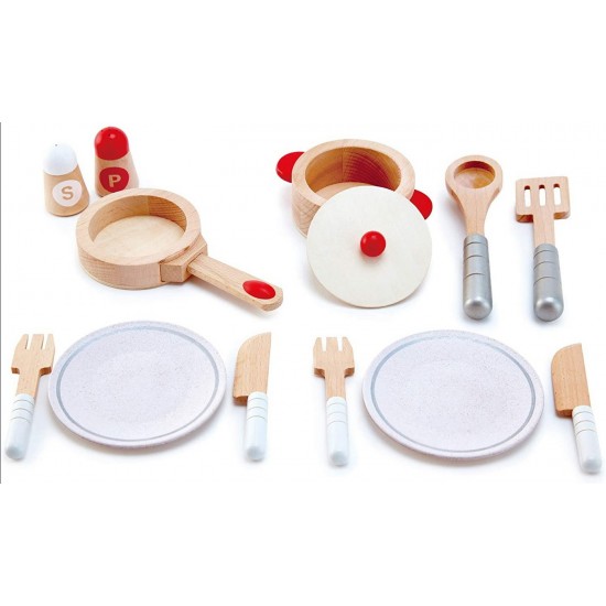 Hape set pentru gatit si servit din lemn E3150