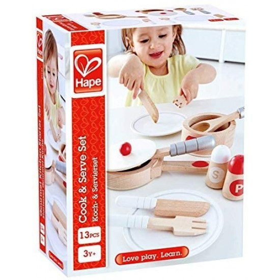 Hape set pentru gatit si servit din lemn E3150