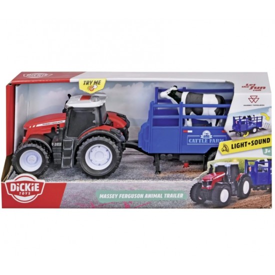 Tractor DICKIE Massey Ferguson cu remorca cu sunete si lumini 203734003
