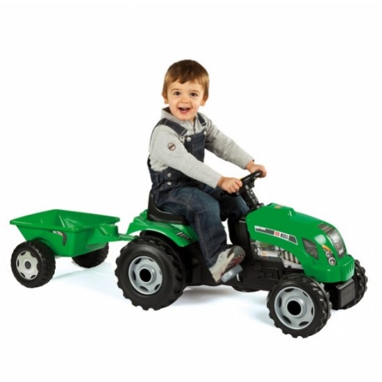Tractor Smoby verde GM cu remorca