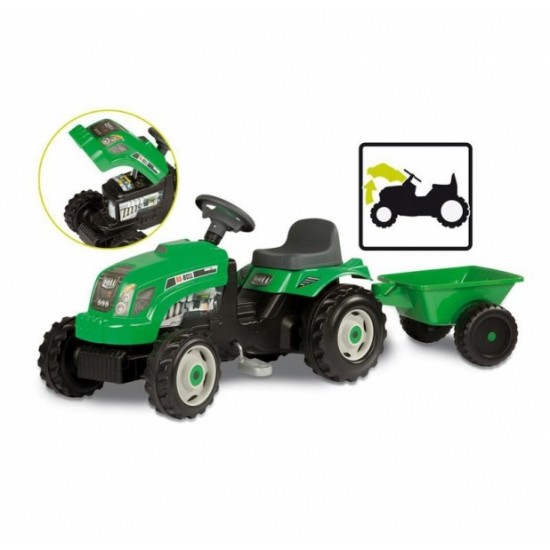 Tractor Smoby verde GM cu remorca